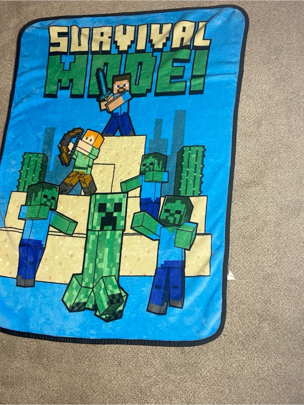 Minecraft "Survival Mode" Kids Blanket approx. 48” x 33”  Throw